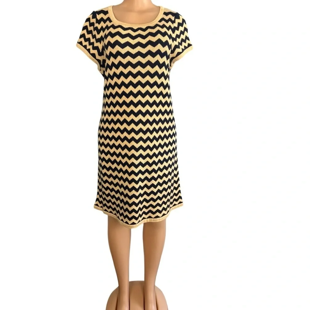 Lilly Pulitzer Santana Gold Metallic Blue Chevron Wool Blend Sweater Dress - Picture 1 of 10
